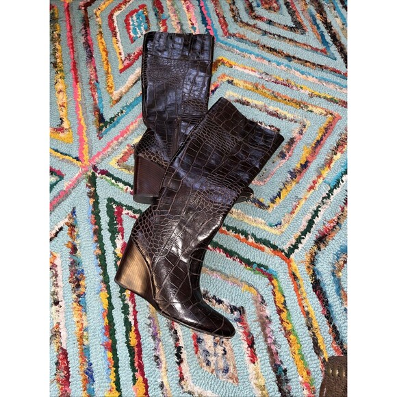 J Vincent Leather Hidden Wedge Brown Grunge,Goth Knee High Boots SZ 6M - Picture 15 of 15